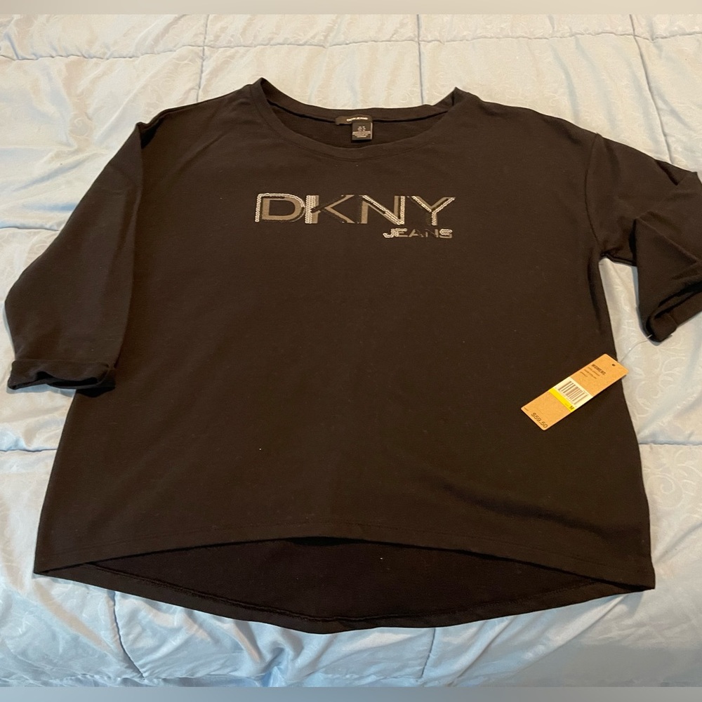 DKNY Jeans Black Sequin Logo Shirt Size Medium